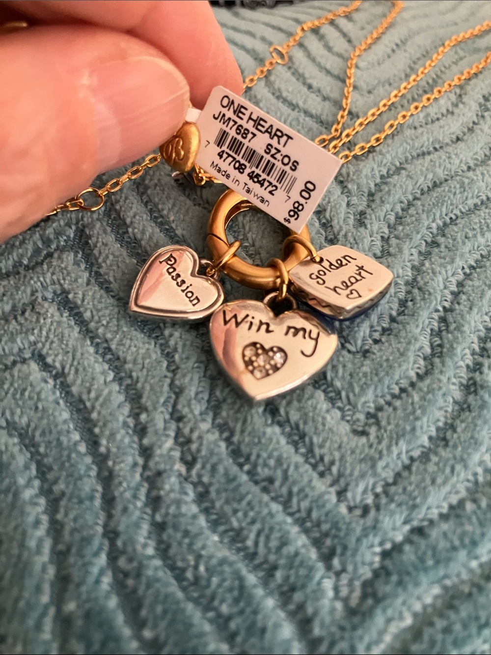 Brighton Gold-Tone Necklace with Red and Blue Heart Charms - Picture 5 of 6